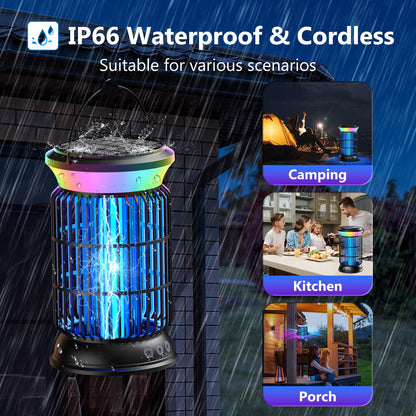 Solar Bug Zapper Outdoor, 4200V Effective Mosquito Zapper, 4-in-1 Cordless Rechargeable Fly Zapper with 6000mAh Battery, Waterproof & Portable Insect Zapper for Patio, Camping, Home Black