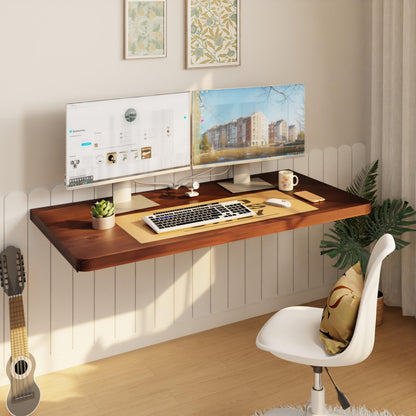 IAE Floating Wall Mounted Folding Table Desk with Pine Wood,36" x 22" Folding Workbench,Fold Down wall Mounted Foldable Table with Shelf Brackets,Laundry Folding Table for Apartment,Home,Kitchen,Brown