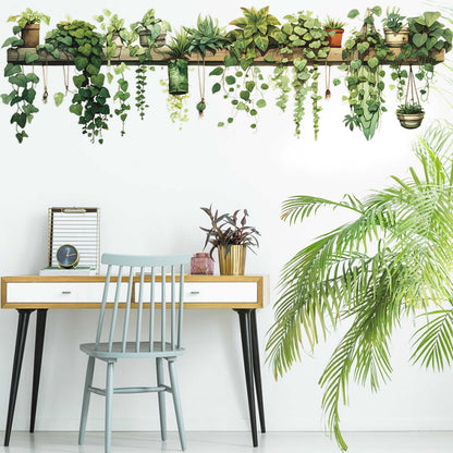 MeyRolizn Nature Green Plants Peel and Stick Wall Decals Wallpaper, Removable Wall Decals Shelves Green Plants Vinyl Art Wall Stickers & Murals for Living Room Kitchen Bathroom Decoration (A-Green)