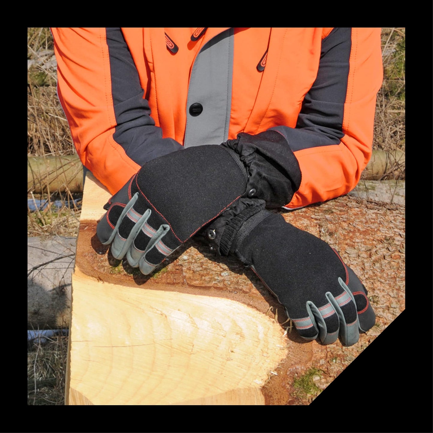 Oregon Chainsaw Gloves, 4 Way Stretch PPE Clothing, Pair of Professional Chainsaw Protective Gloves, Leather, Black – Large (Size 10) (‎295395)