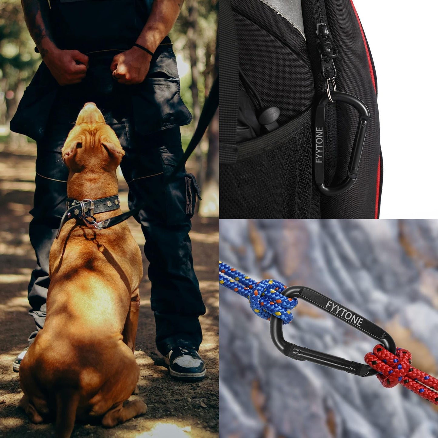 FYYTONE Black Steel Heavy Duty Carabiner Clip, 880 lbs 3" Carabiners D Ring Spring Snap Hooks for Hammocks, Camping, Hiking, Keychains, Outdoors and Gym, Dog Leash. (6 pcs 3" Carabiners)
