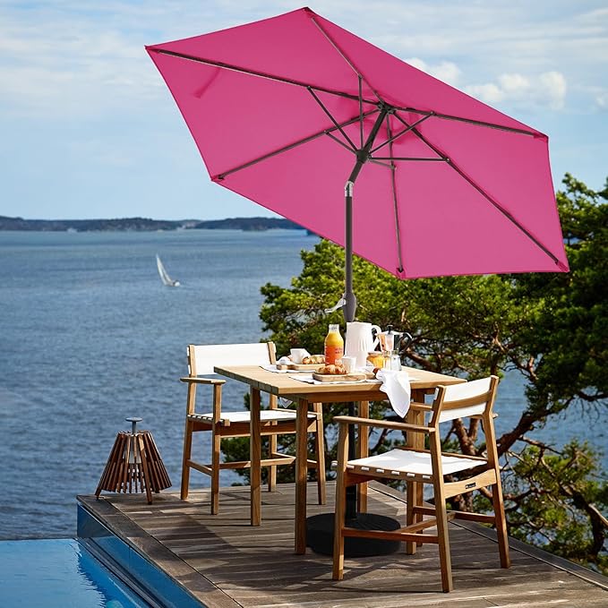 JEAREY 7.5FT Patio Umbrella Market Table Umbrella with 6 Sturdy Ribs, Push Button Tilt/Crank Outdoor Umbrella for Garden, Deck, Backyard, Pool and Beach,Rose Pink