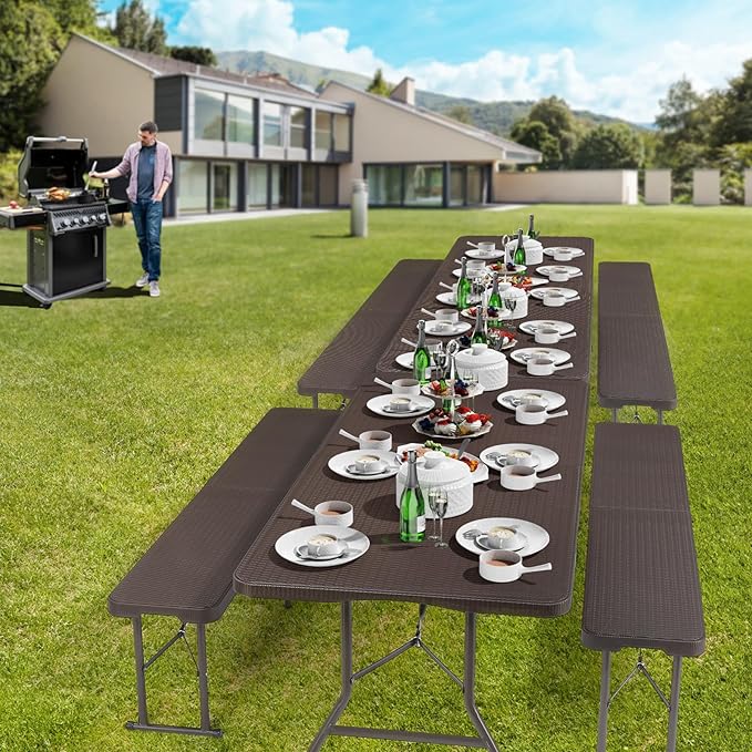 VINGLI Picnic Table Set with 2 Benches, 6 Feet Camping Table Chair Set