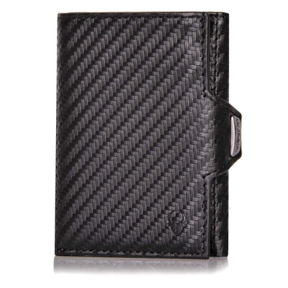 DONBOLSO Wallet NextGen I Modern Slim Wallet with Coin Pocket I Trifold Purse with RFID Protection I up to 11 Cards I Genuine Leather Credit Card Holder for Men and Women I Carbon Fibre