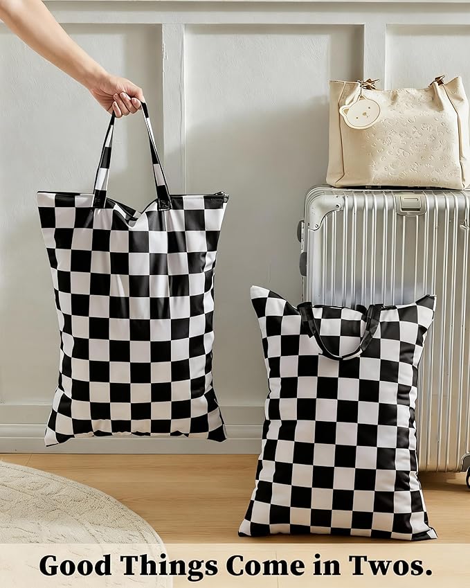 Checkered 2 Pcs Large Travel Laundry Bags