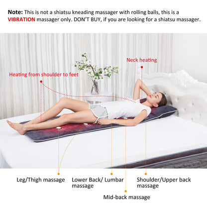 Snailax Memory Foam Full Body Massage Mat with Heat, Back Massager with 10 Vibration Motors, 6 Heating Pads, Massage Chair Pad for Neck, Back, Waist, Legs