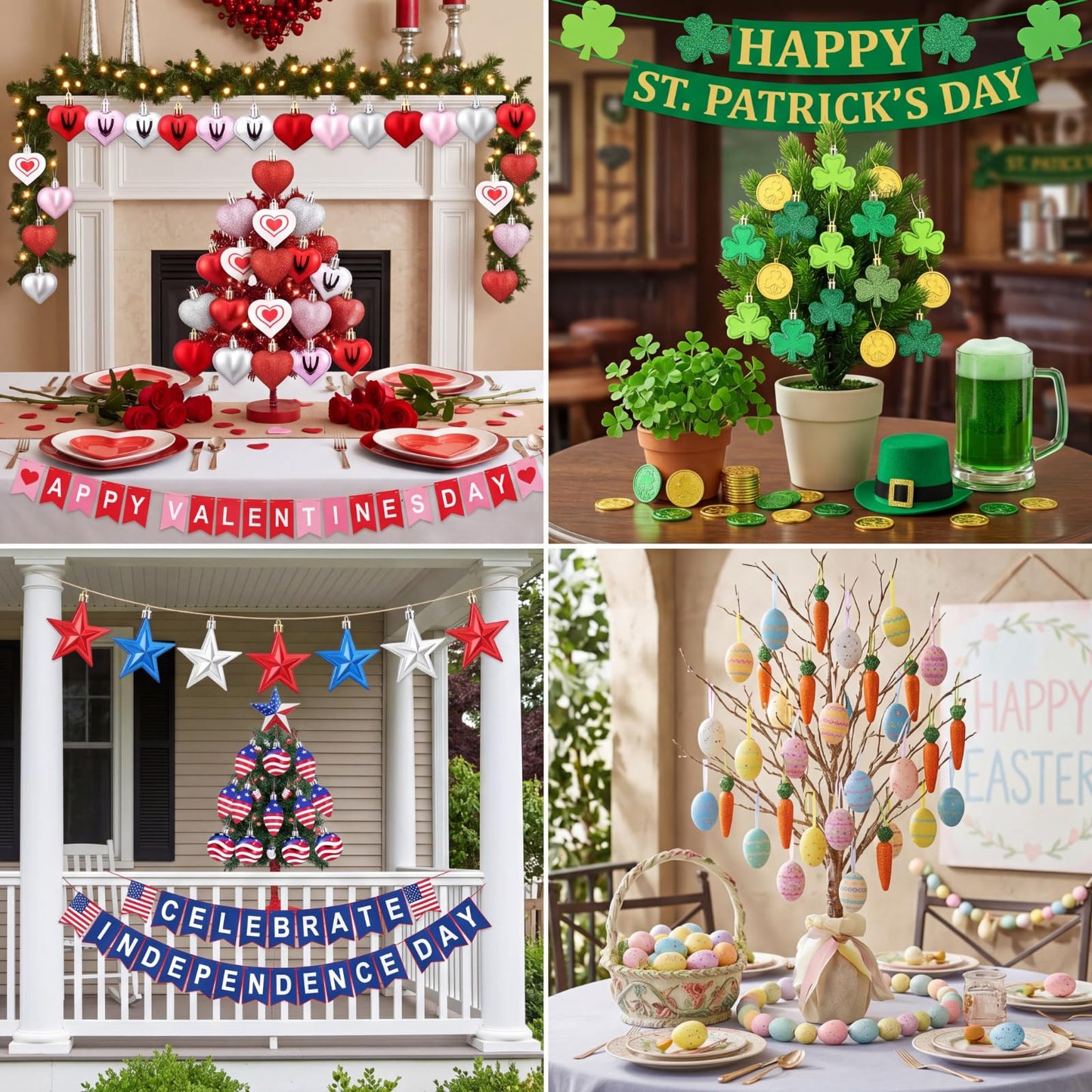 Chicmount 100 Pcs 4th of July Tree Decorations Set Plastic July 4th Patriotic Hanging Ornaments Independence Days Patriotic Star for Home Wedding Dinner Gifts Table Tiered Tray Decor