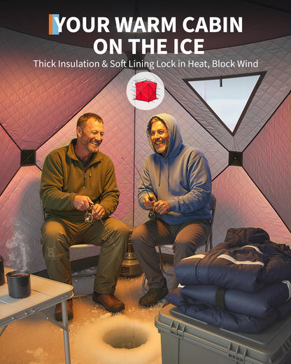 Pop-Up Ice Fishing Tent, Portable Windproof Insulated Hub Tent for 1-8 Person Winter Fishing with 210d Oxford Fabric, Includes Anchors & Carry Bag