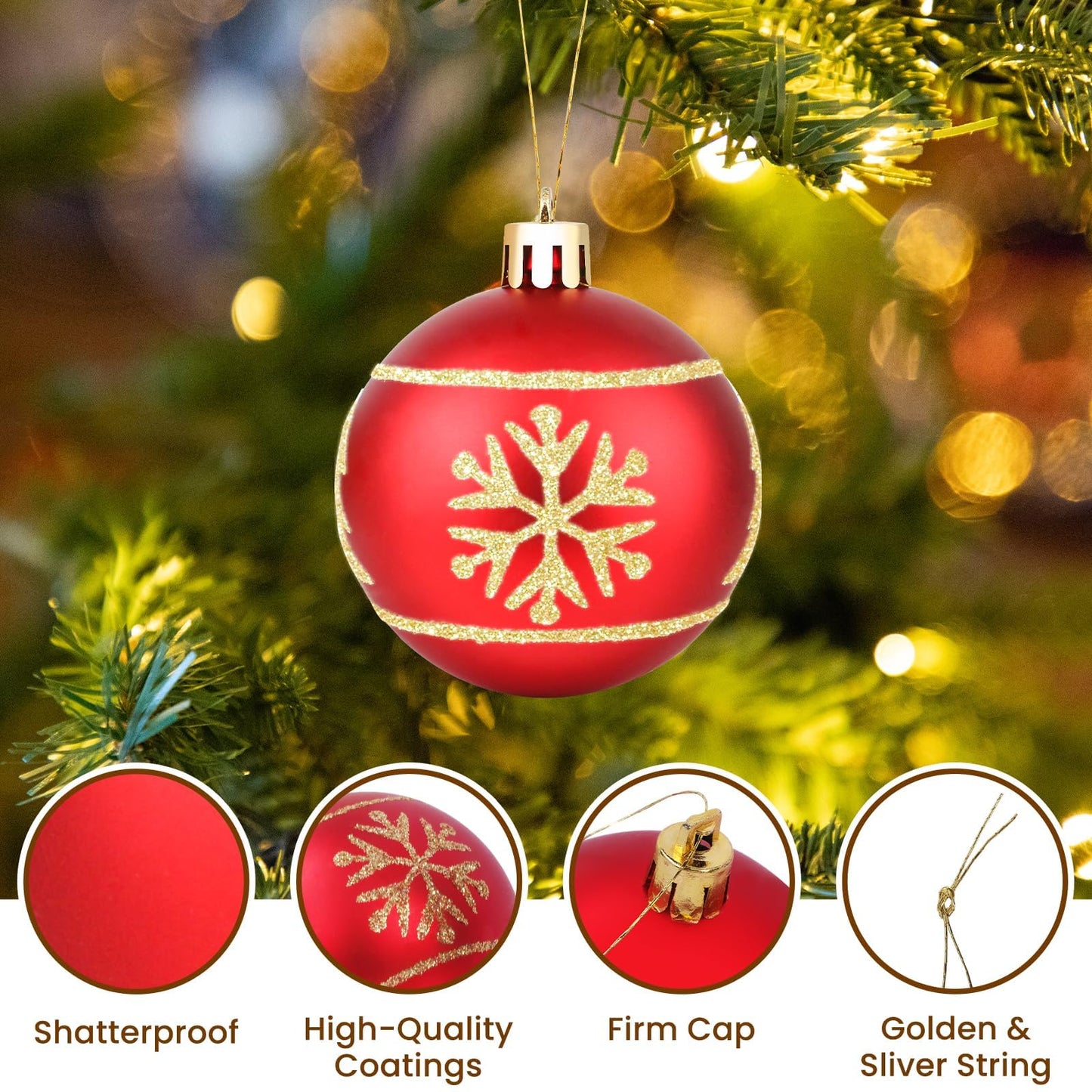 FestiveBliss Christmas Ornaments 71 Count, Christmas Decorations for Tree, 23, Shatterproof Ornaments Red & Green Ornaments