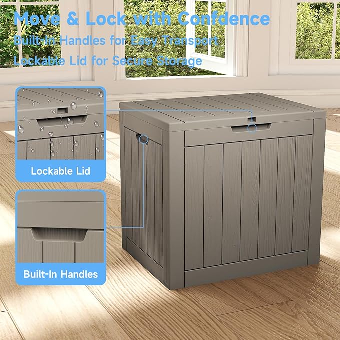 EasyUp 33Gal Outdoor Deck Box, Lager Patio Storage Box Indoor and Outdoor Use,Resin Storage Bin for Patio Furniture Cushions Garden Tools, Package Delivery (Gray)