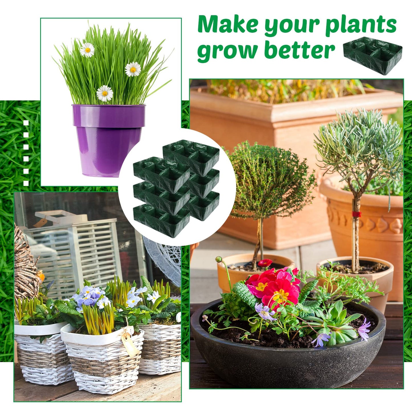 Gerrii 6 Pack 35 Gallon Fabric Raised Garden Beds Rectangle Garden Planting Bed with 6 Divided Grids Drainage Holes 4 Pcs Warehouse Gloves for Vegetables Flowers Tomatoes Herb(Polypropylene, Cotton)