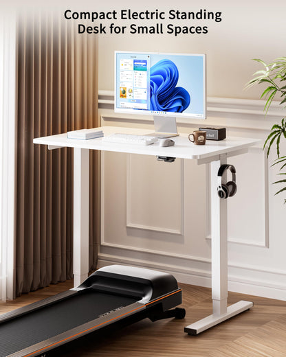 BIZUM 35.4" Small Electric Standing Desk Height Adjustable, Whole Piece Stand Up Computer Desk Work Study Writing Gaming Desks for Home Office White
