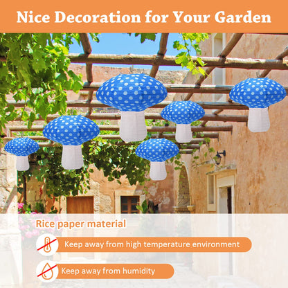 4Pcs Mushroom Shaped Paper Lanterns - Large Mushroom Shaped Lanterns For Nursery, Garden, Christmas Party Decoration - 8 inch, 12 inch (Blue)
