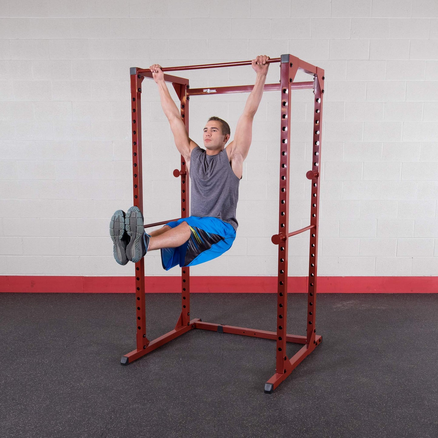 Body-Solid Best Fitness Power Rack - 14-Gauge Steel Home Gym with 500lb Capacity, Chin Bar, 23 Adjustable Safety Bars, Optional LAT & Dip Attachments, Red