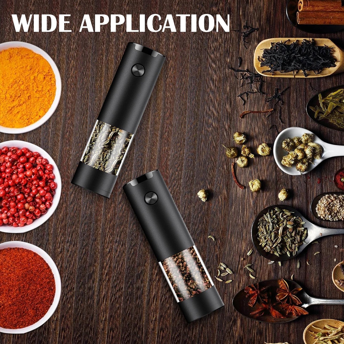 Electric Salt and Pepper Grinder Set - Automatic One-Handed Battery Operated Mill for Steak, BBQ & Meal Prep - Adjustable Coarseness Ceramic Grinder with LED Light & Brush - Essential Kitchen Gift