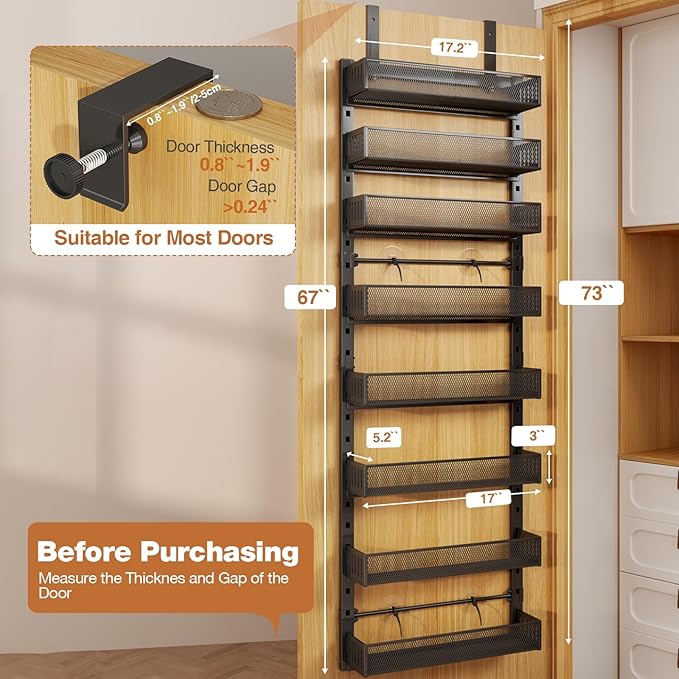 Pantry Door Organizers and Storage, 8-Tier Large Metal Heavy-Duty Frame Over