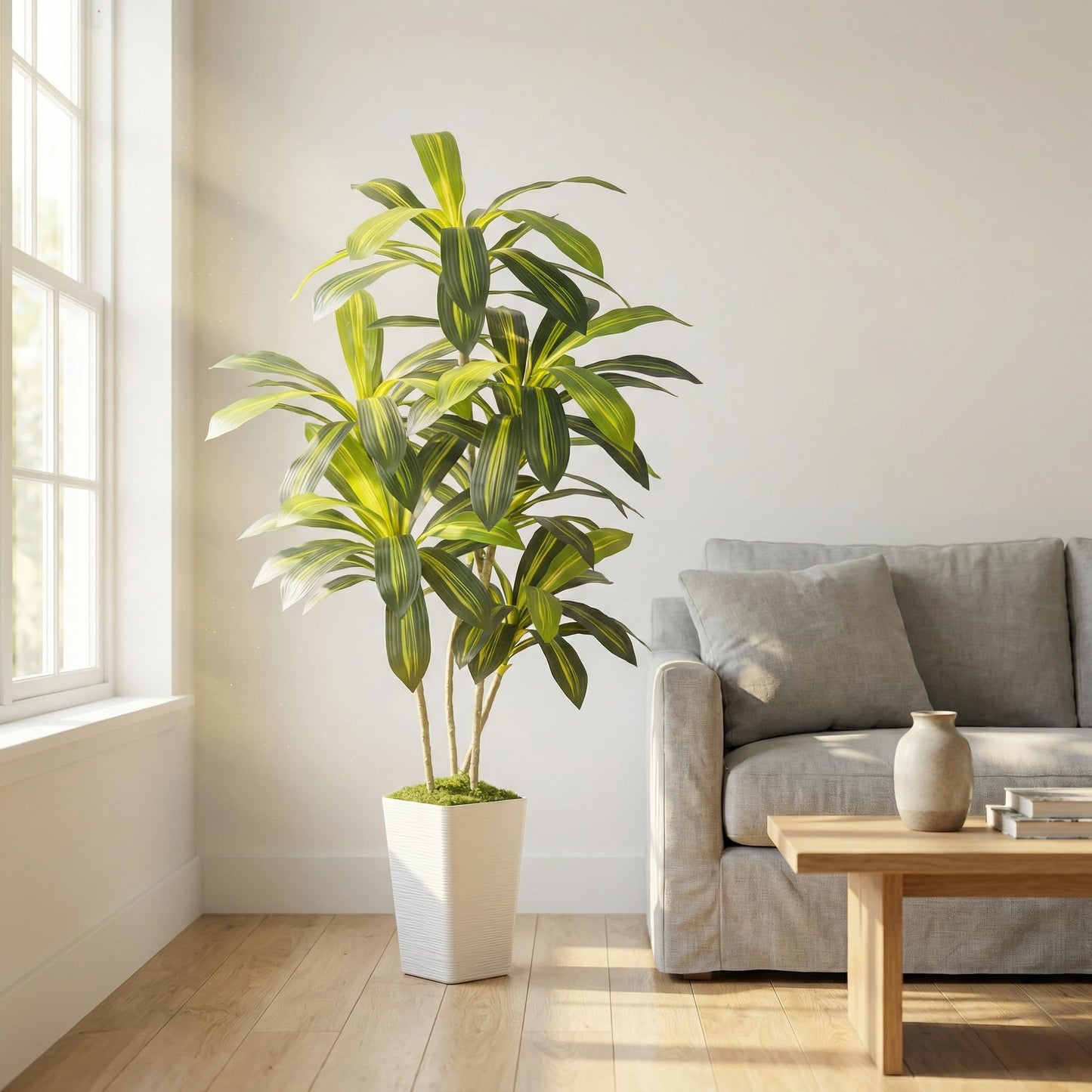 Artificial Dracaena Tree 6FT, Fake Tree with White Tall Planter - Faux Yucca Tall Fake Floor Plant in Pot - Artificial Plant for Home Office Living Room Decor Indoor