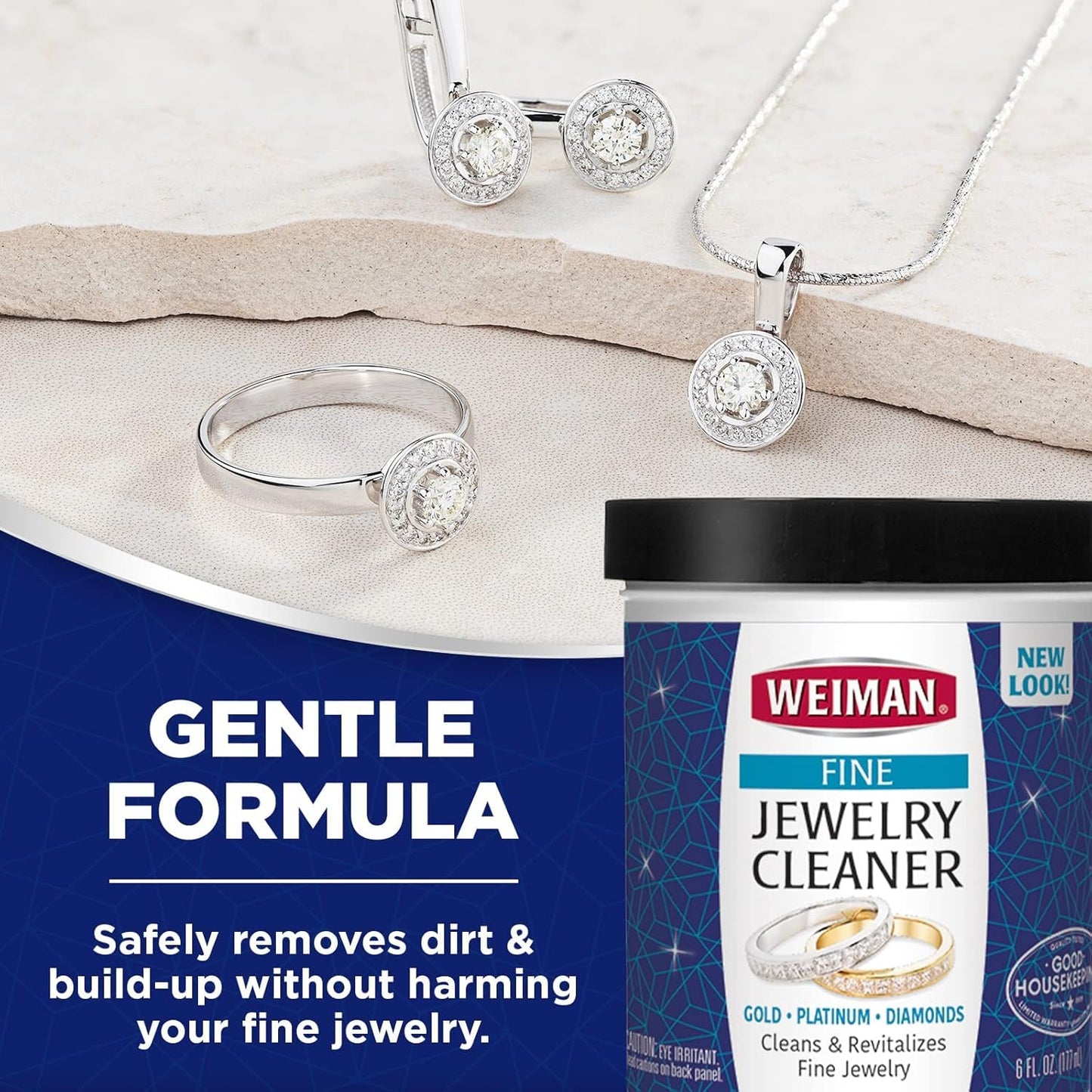 Weiman Fine Cleaner Liquid with Cleaning Brush – Restores Shine & Brilliance to Gold, Platinum, Precious Gemstones & Diamond Jewelry, 6 Oz, Multi, 177 ml (Pack of 1)
