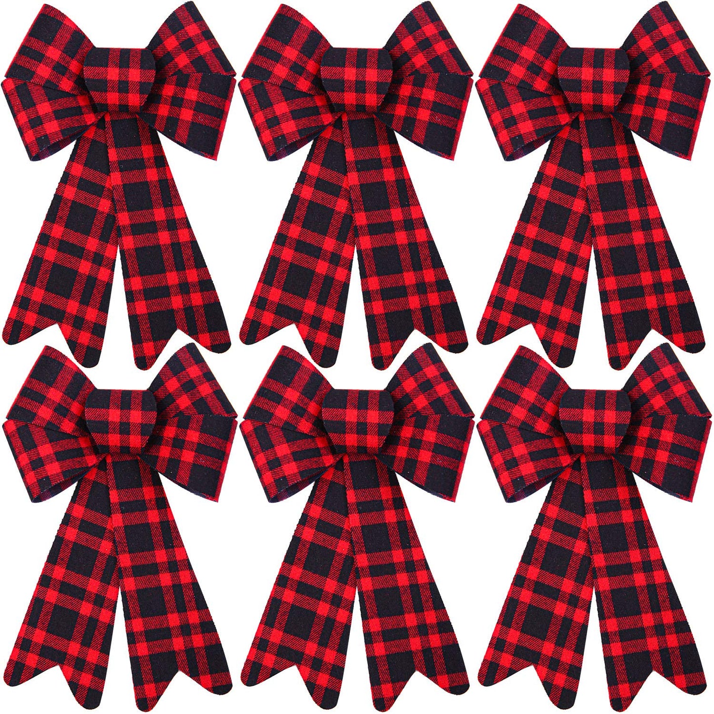 Aneco 6 Pieces Red Buffalo Plaid Christmas Bows for Holiday Wreaths, Xmas Velvet Decoration, Party