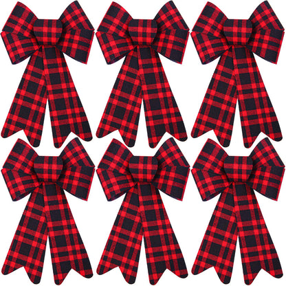 Aneco 6 Pieces Red Buffalo Plaid Christmas Bows for Holiday Wreaths, Xmas Velvet Decoration, Party