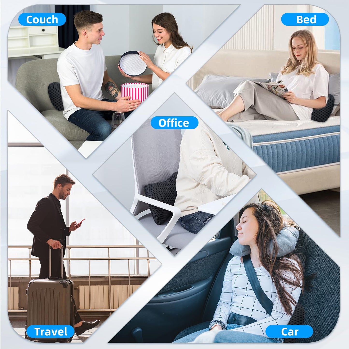 Lumbar Pillow, Memory Foam Lumbar Support Pillow for Office Chair and Car Seat, Back Support Pillow for Lower Back Pain Relief, Support Cushion Back Pillow for Sleeping, Resting, Driving, Traveling