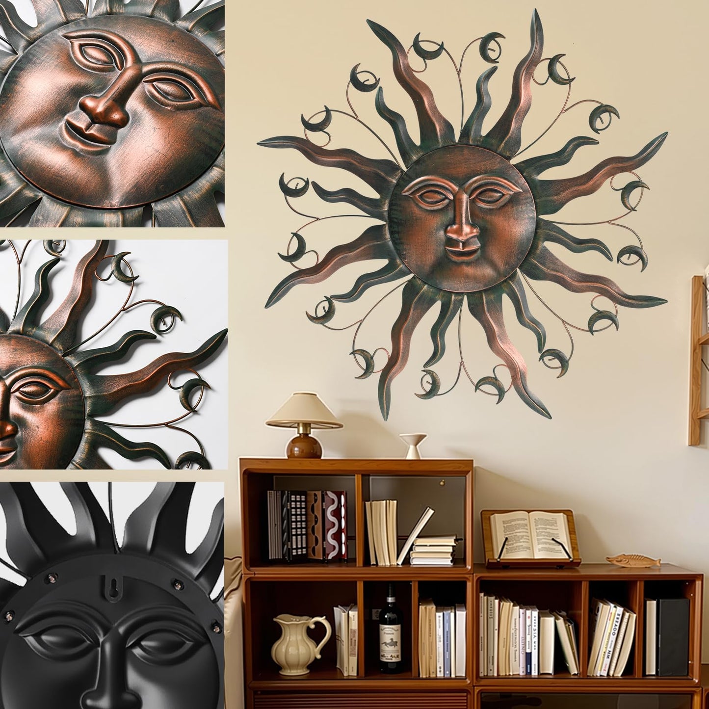 VESTCDF Outdoor Metal Wall Art Metal Sun 28" Metal Wall Art Sun Outdoor,Large Wall Decorations for Garden, Sun Wall Art Metal Sun Face Art (Moon)