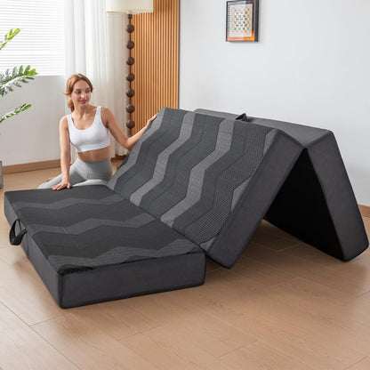 INGEROOM Foldable Mattress Queen - Memory Foam 6 inch Trifold Mattress for Camping, with Portable Handle, Non-Slip Folding Floor Bed Sofa for Guest Travel Yoga, Washable Breathable Cover