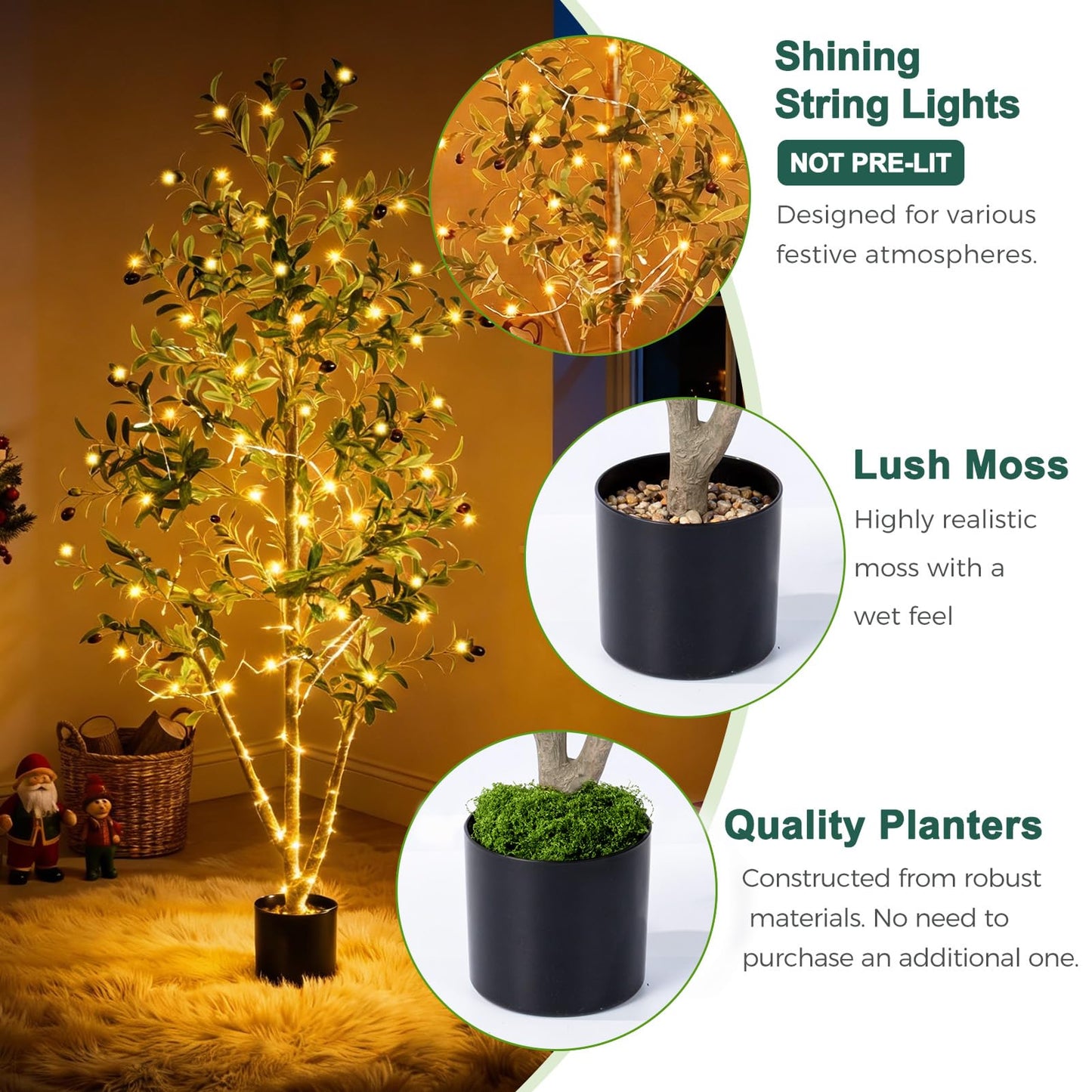 Olive Trees Artificial Indoor, 5FT Tall Faux Olive Tree with Moss and Planter, Artificial Plants Indoor with Natural Wood Trunk and Lifelike Fruits, Fake Tree for Home Office Living Room Decor