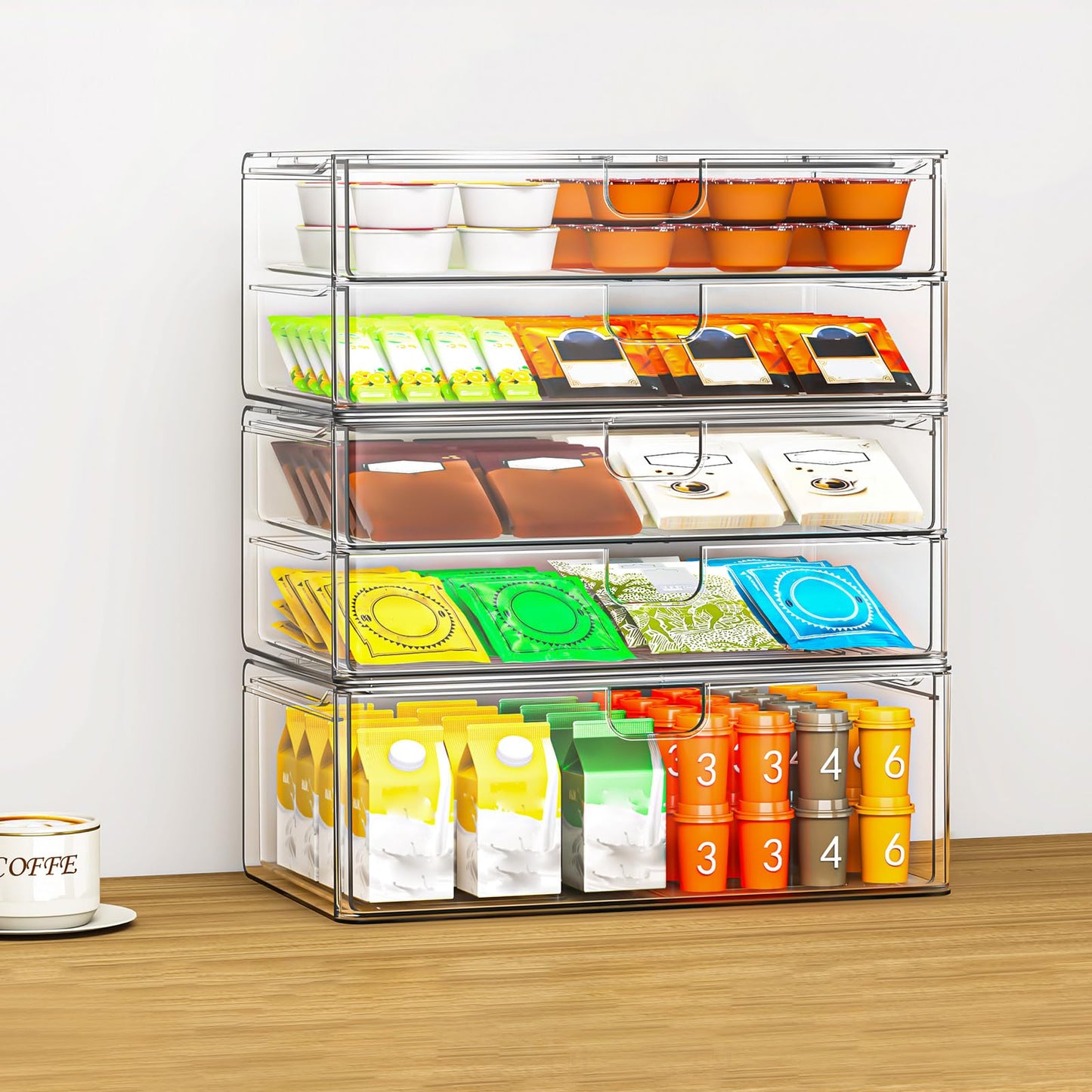 caktraie Acrylic Stackable Storage Drawers Set of 6, Clear Plastic Storage Drawer Organzier, Storage Organizer, Makeup Organizer,Ideal for Vanity, Bathroom,Cabinet,Pantry Organization