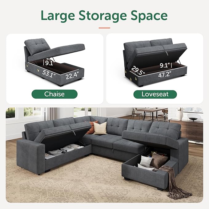 HONBAY Sectional Sleeper Sofa, Sleeper Sofa Couch