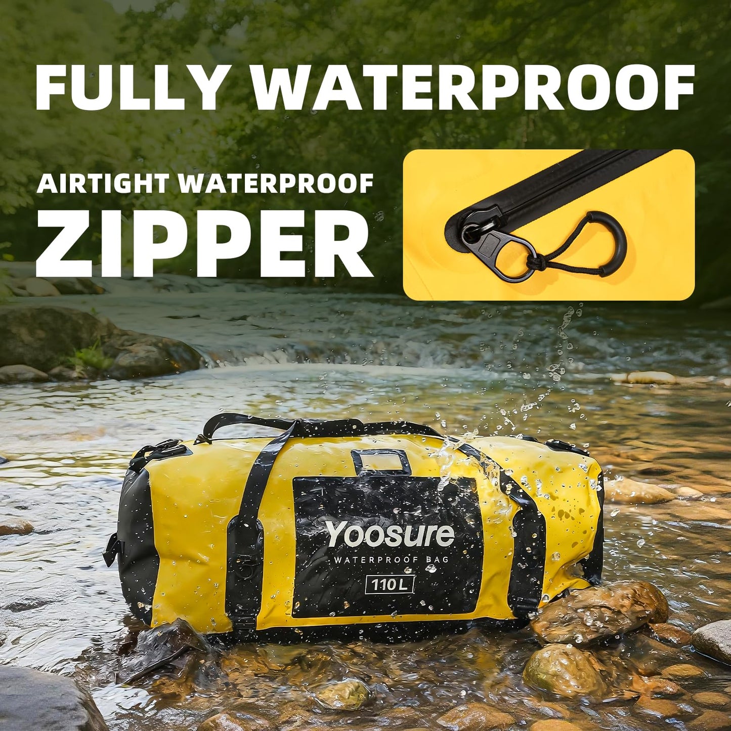 YOOSURE Waterproof Duffel Bag 110L - Marine Dry Bag with 700D PVC & Airtight Zipper, Extra Large Duffle Bag for Camping, Rafting, Kayaking, Boating, Car Roof Storage (Green)