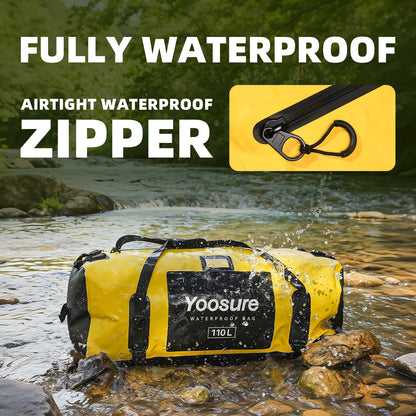 YOOSURE Waterproof Duffel Bag 110L - Marine Dry Bag with 700D PVC & Airtight Zipper, Extra Large Duffle Bag for Camping, Rafting, Kayaking, Boating, Car Roof Storage (Green)