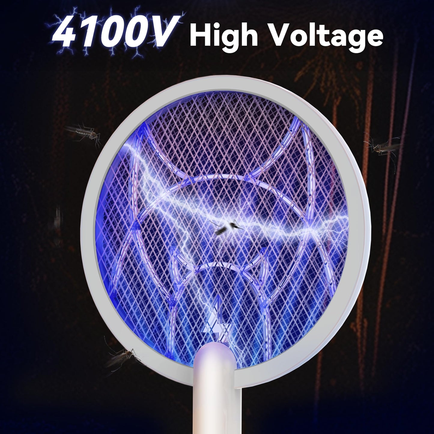 Nymrix Electric Fly Swatter Racket,2 in 1 Mosquito Bug Zapper 4100V Handheld Mosquito Killer with 1800 mAh Rechargeable Battery, Purple Light and 3-Layer Safety Mesh for Indoor Outdoor Grey Two-Pack