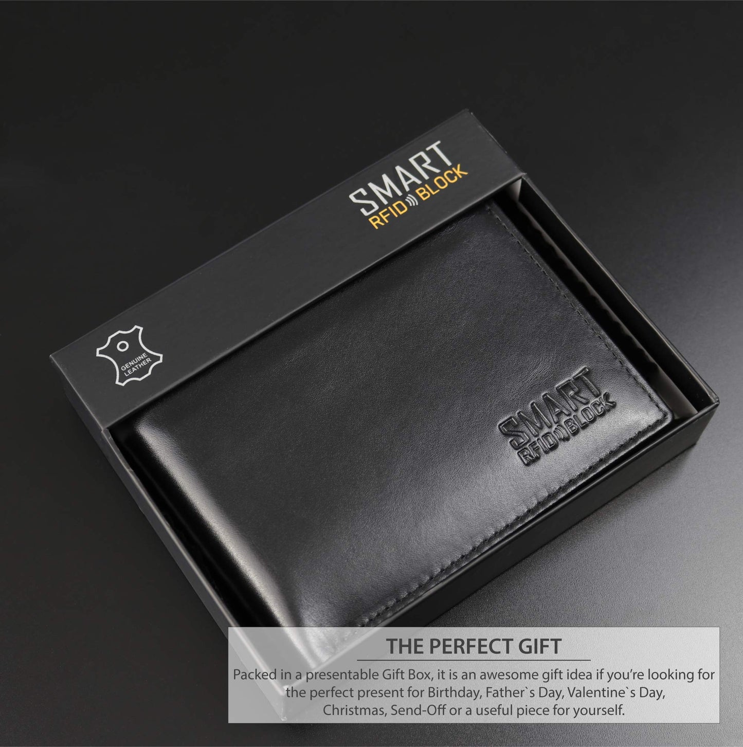 KORUMA RFID Wallet for Men, Black Leather Mens Wallets for up to 11 Cards, Coin Pocket, ID Window, Removable Credit Card Holder, Gifts for Him