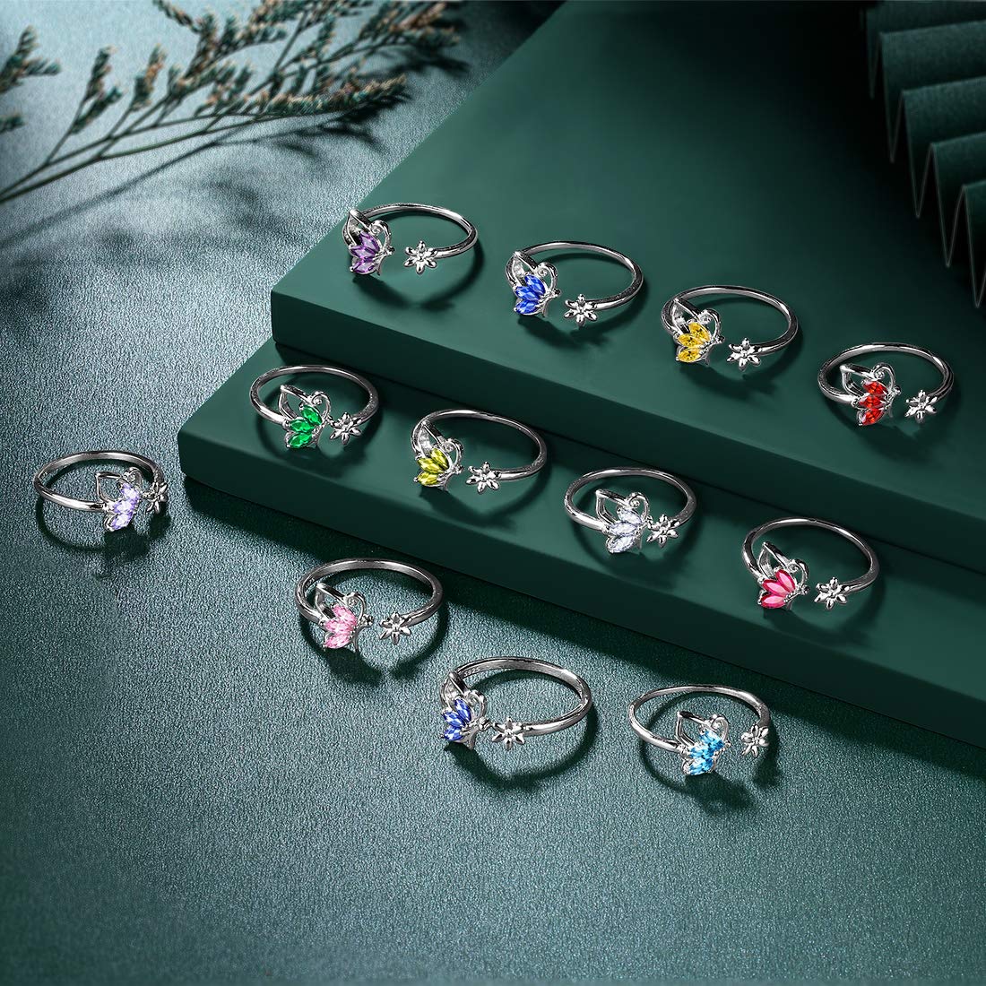 Hipunk Butterfly Purple Jewelry Sets Birthstone Women 925 Sterling Silver Februsry-Amethyst Birth Stone Animal Butterflies Jewelry Sets/Earring/Ring Set Crystal Birthday Jewelry SS0002F
