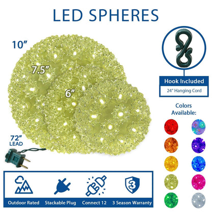 Novelty Lights LED 7.5in 100 Light Starlight Sphere, Red, Large Ornament Ball Light, 5ft Hanging Cord with S Hook, 12ft Power Cord with Stackable Plug, Commercial Grade
