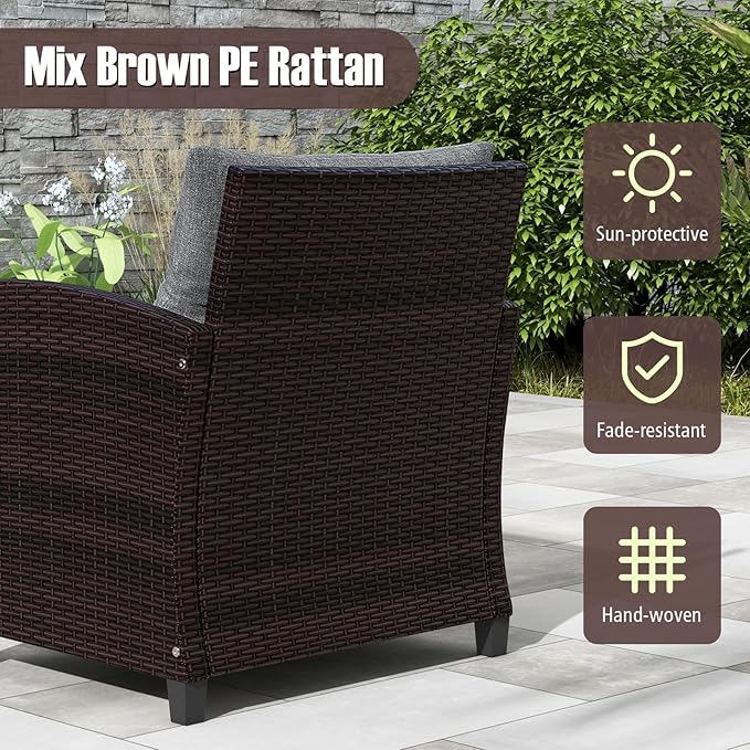 COSTWAY 3PCS Patio Furniture Set, PE Rattan Wicker Sofa w/Washable Cushion and
