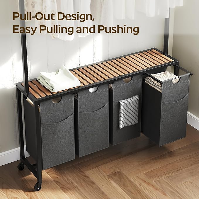 Laundry Sorter 4 Section, Rolling Laundry Hamper