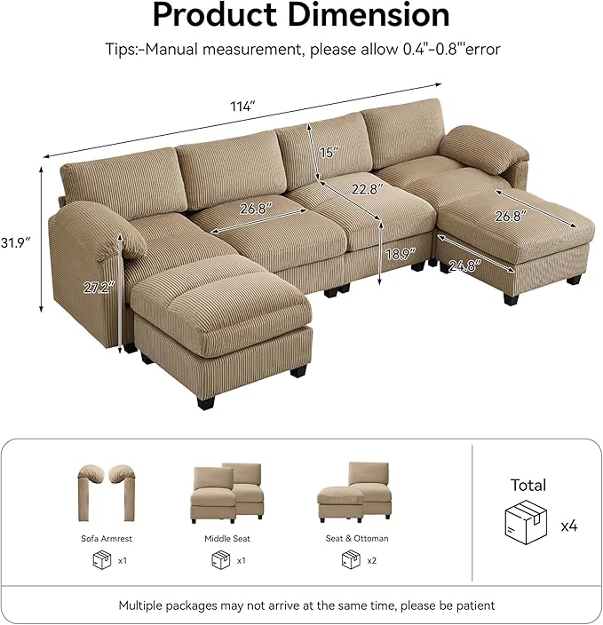 114'' U-Shaped Sectional Couch