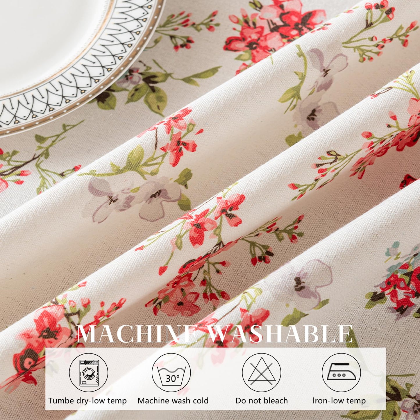 HOMLOVE Tablecloth Pastoral Style, Waterproof & Stain Resistant Table Cloth Wrinkle Free Table Cover for Dining/Kitchen/Patio, Washable Indoor & Outdoor Use (Red Flower, 55"X120")
