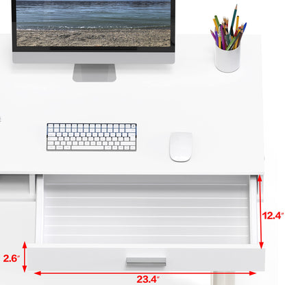 SHW 40-Inch Height Adjustable Claire Electric Standing Desk with Drawer, White