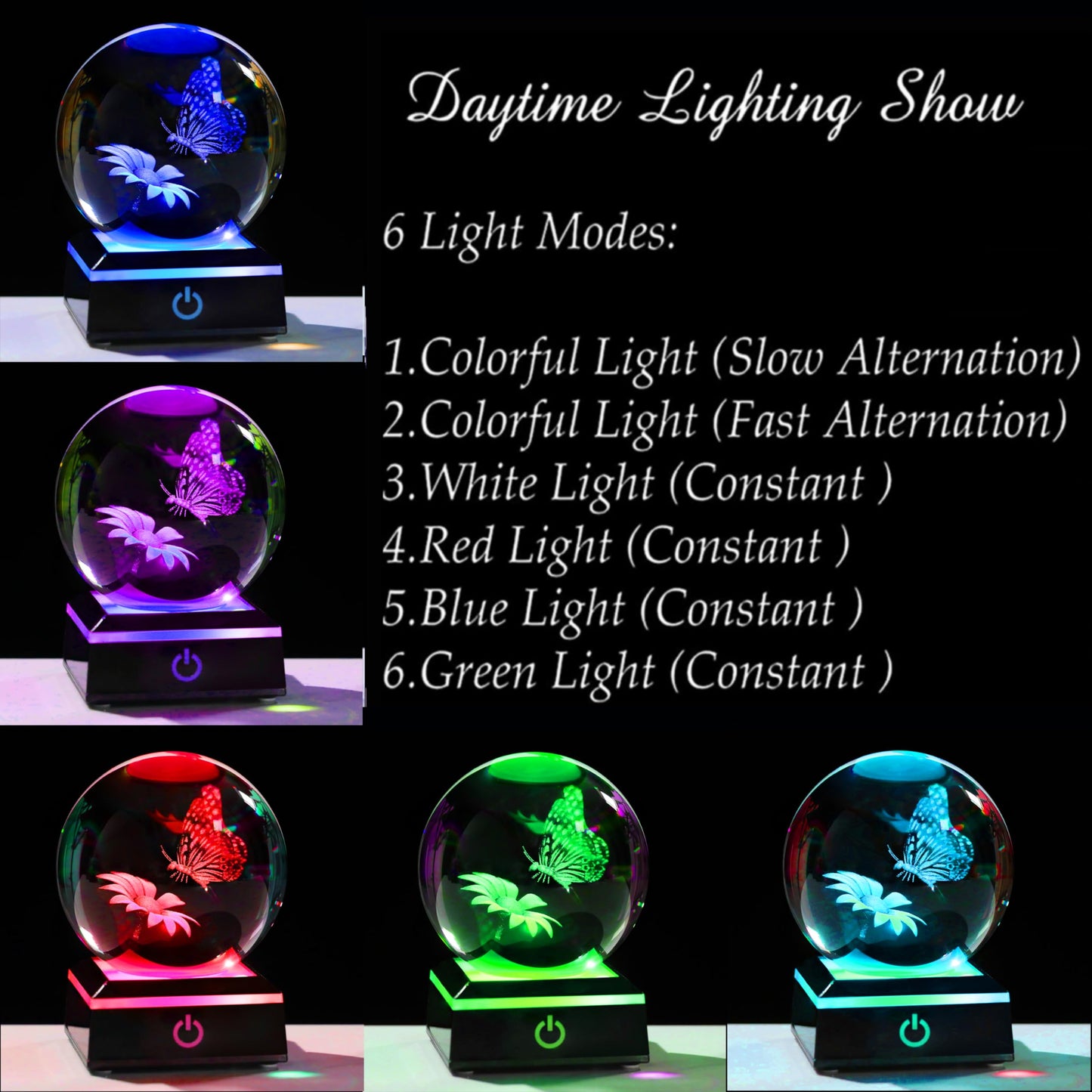 3D Crystal Ball 3.14'' - Laser Butterfly Decor Glass Animals Figurines Statue Night Light