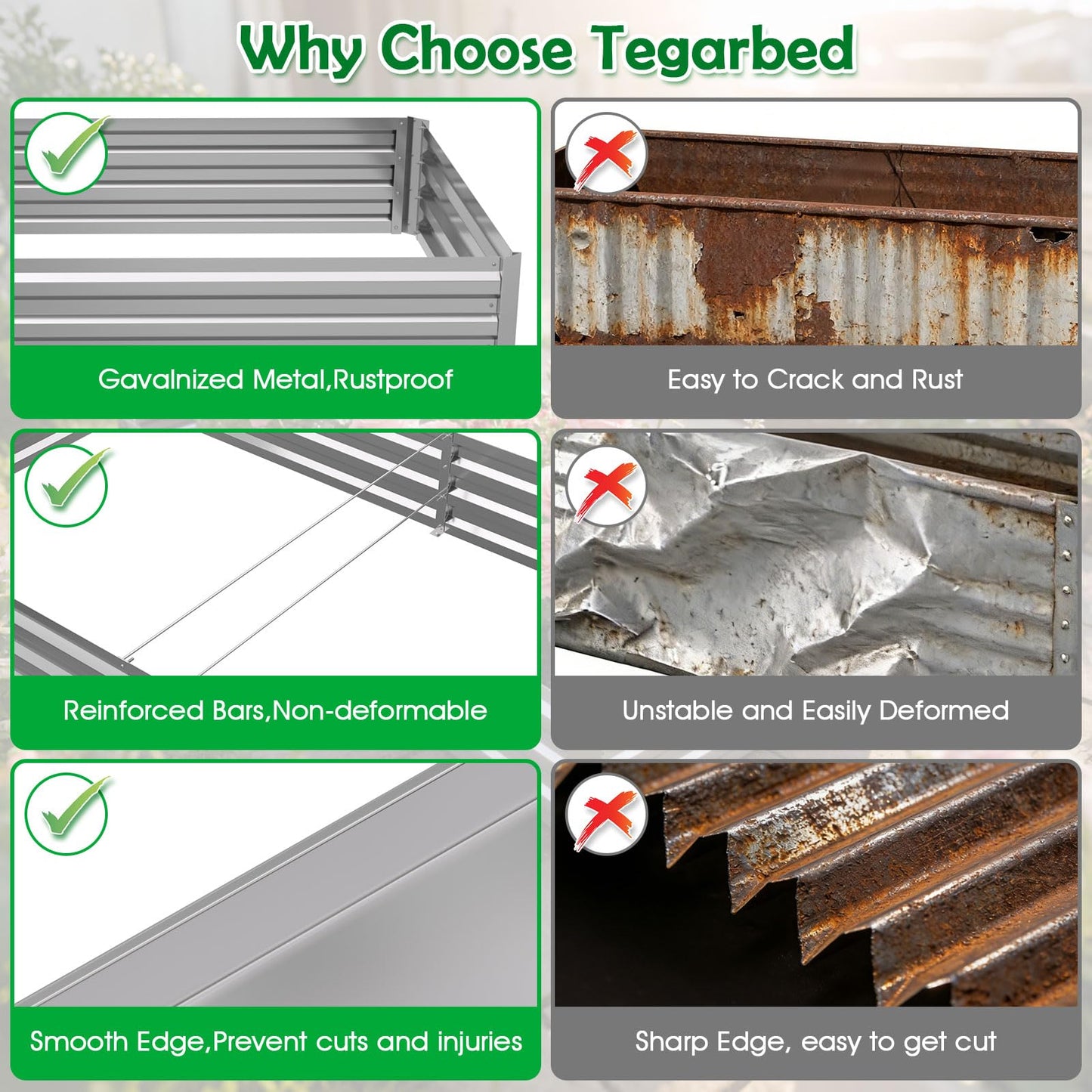 Tegarbed 6x3x1FT Galvanized Raised Garden Bed Outdoor Patio, Large Rectangular Metal Planter Boxes,Plant Container Kit for Gardening, Vegetables, Flowers, Herbs,Silver,1 Pack