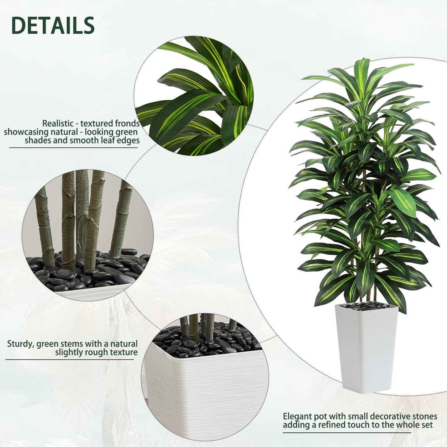 Artifical Dracaena Tree Indoor, 5FT Tall Fake Floor Plants with White Planter, Fuax Silk Yucca Tree for Home Office Living Room Bedroom Farmhouse Modern Outdoor Topiary Tree
