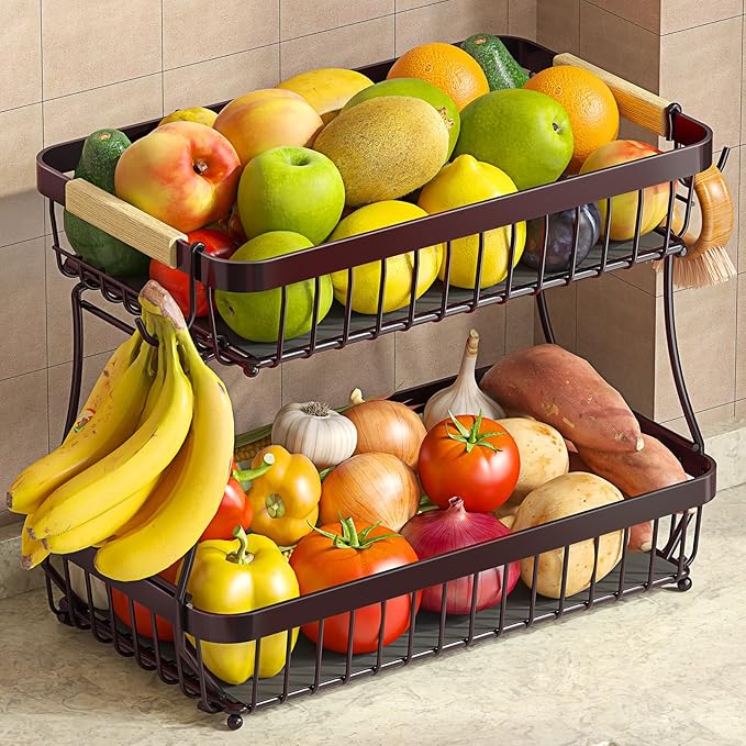 2 Tier Large Fruit Basket for Kitchen Counter