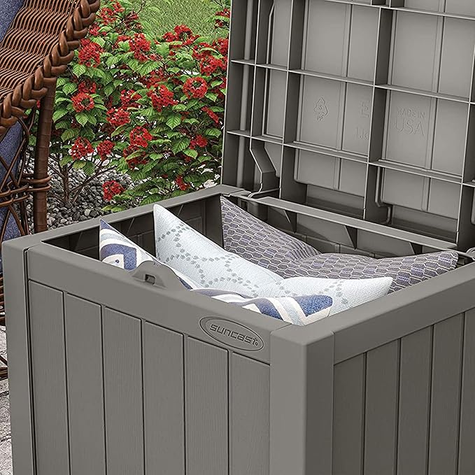 Suncast 2 Pack 22 Gallon Indoor or Outdoor Backyard Patio Small Storage Deck Box with Attractive Bench Seat and Reinforced Lid, Stone Gray