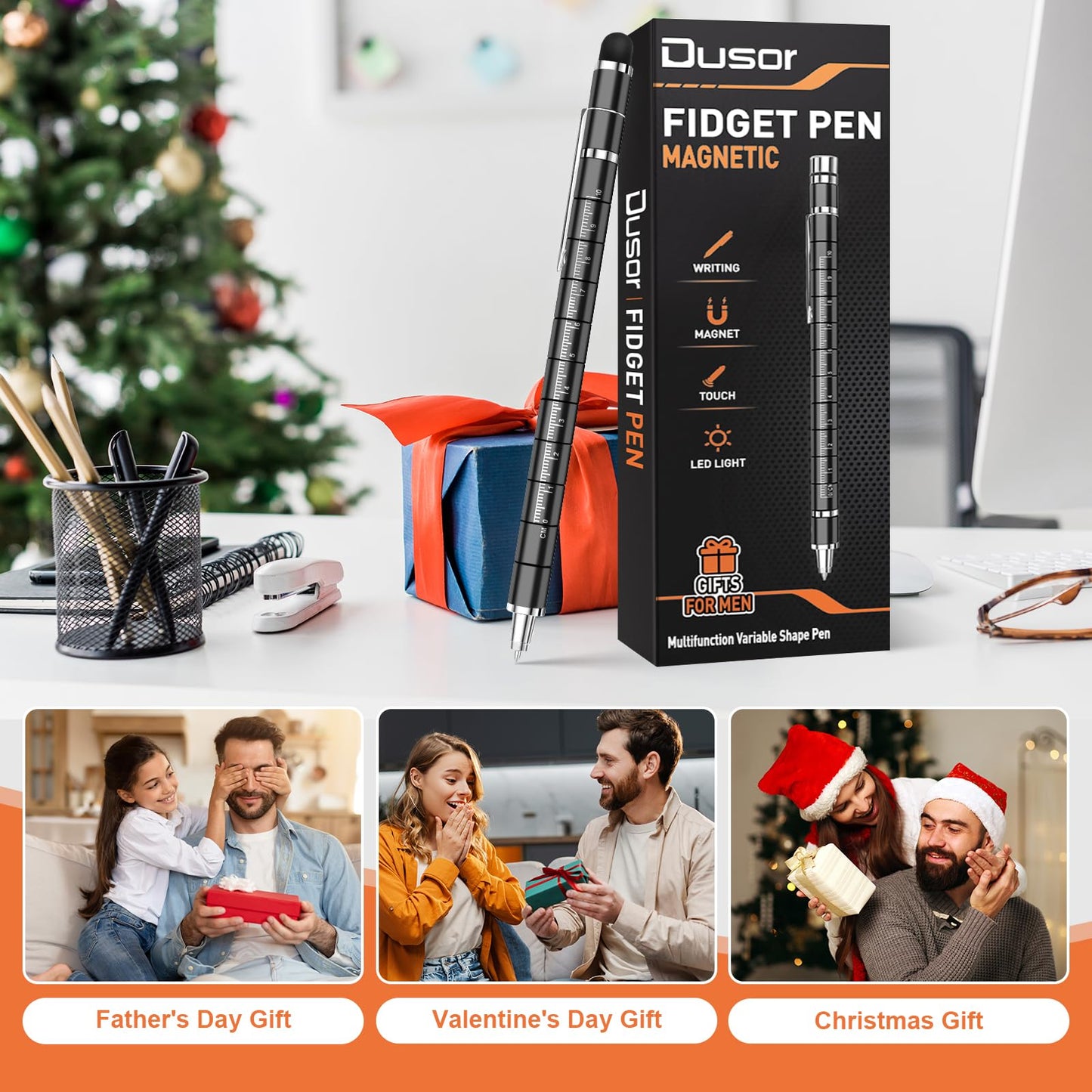 Dusor Gifts for Men Fidget Pen, Valentines Day Gifts for Him Teen Boy Multifunction Pen, Anniversary Birthday Gift for Men Dad Him Husband, Mens Valentines Day Gift, Cool Stuff Gadgets for Son Teens