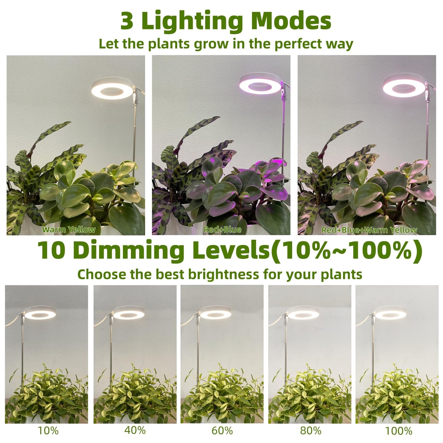 SYLIKENATE LED Grow Light for Indoor Plants, Full Spectrum led Grow Light,Mini Halo Grow Lights for Small Plants,Height Adjustable Growing Lamp,3 Modes,3/9/12h Automatic Timer,10 Dimmable Brightness