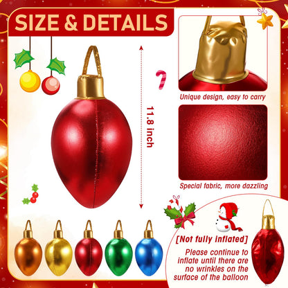 Charnoel 10 Pack 12" Christmas Inflatable Bulb Ornament with Glitter Cloth Cover, Giant PVC Xmas Blow Up Ornaments Holiday Blow Bulb for Yard Outdoor Lawn Porch Decorations (Classic)