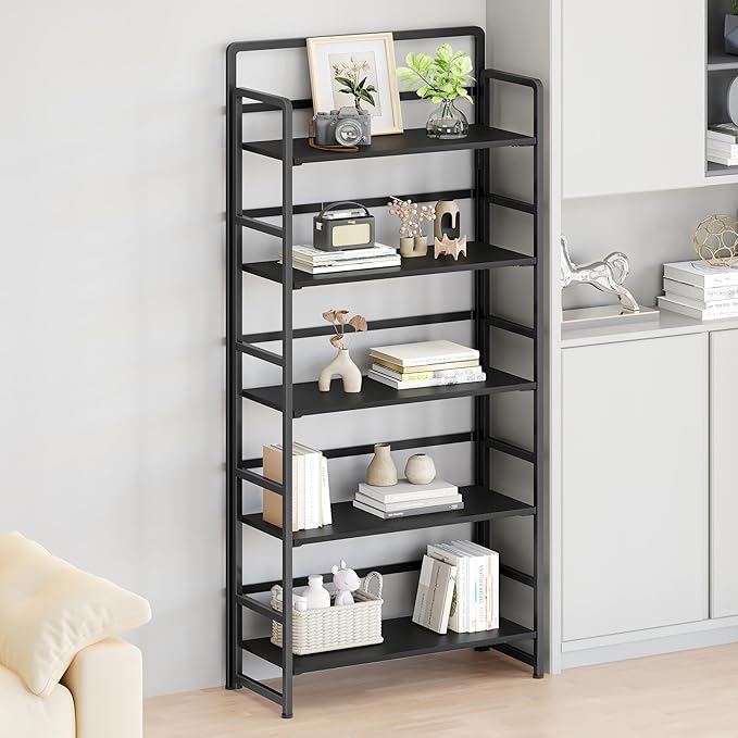 No Assembly Folding Bookshelf, 5 Tiers Collapsible Book Shelf